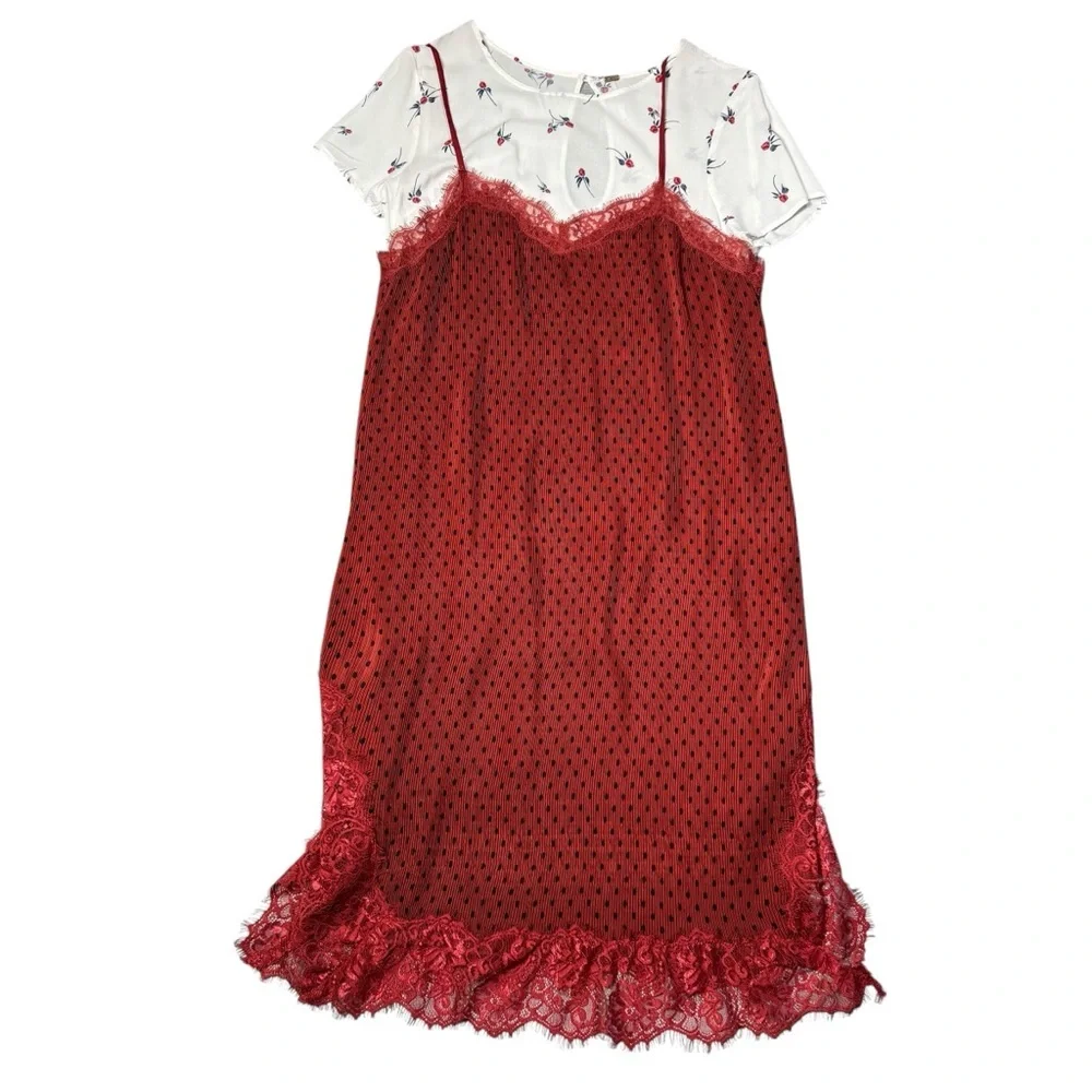 Free People Margot 2 Piece Slip Polka Dot Dress Set Size 10